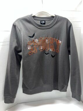 a:glow Gray Crewneck Sweater with Orange